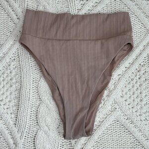 Aerie Cocoa Taupe Ribbed High Waist Bikini Bottom